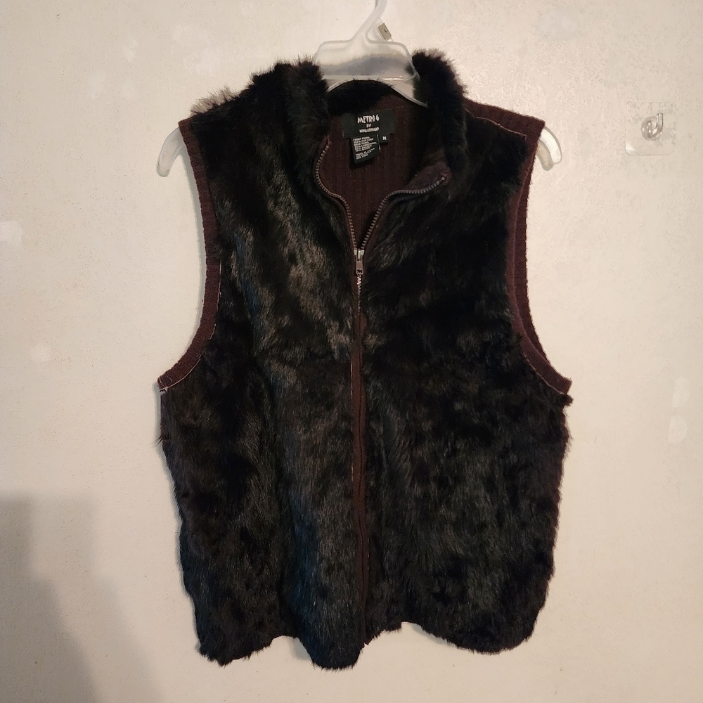 Metro 6 by Nina Leonard Fur/ Lambs Wool Mobwife Vest Full Zip Size M
